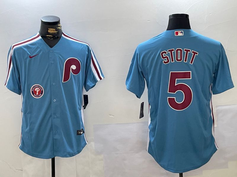 Men Philadelphia Phillies #5 Stott Blue Throwback Game 2024 Nike MLB Jersey style 3->philadelphia phillies->MLB Jersey